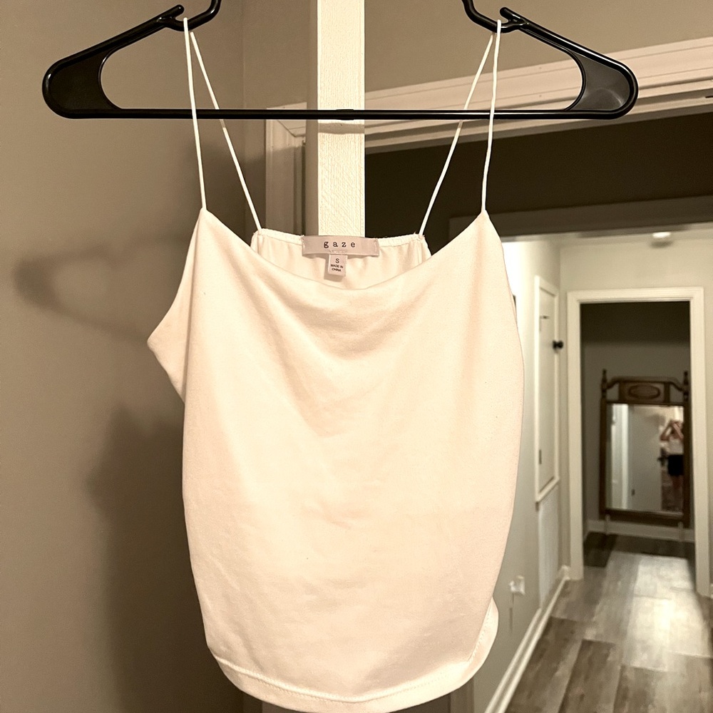 Plain white cropped top w/ string straps